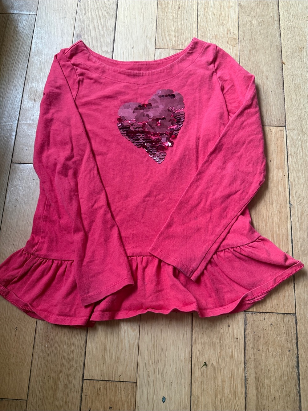 Gymboree Hot Pink Sequin Heart Peplum Long Sleeve Top